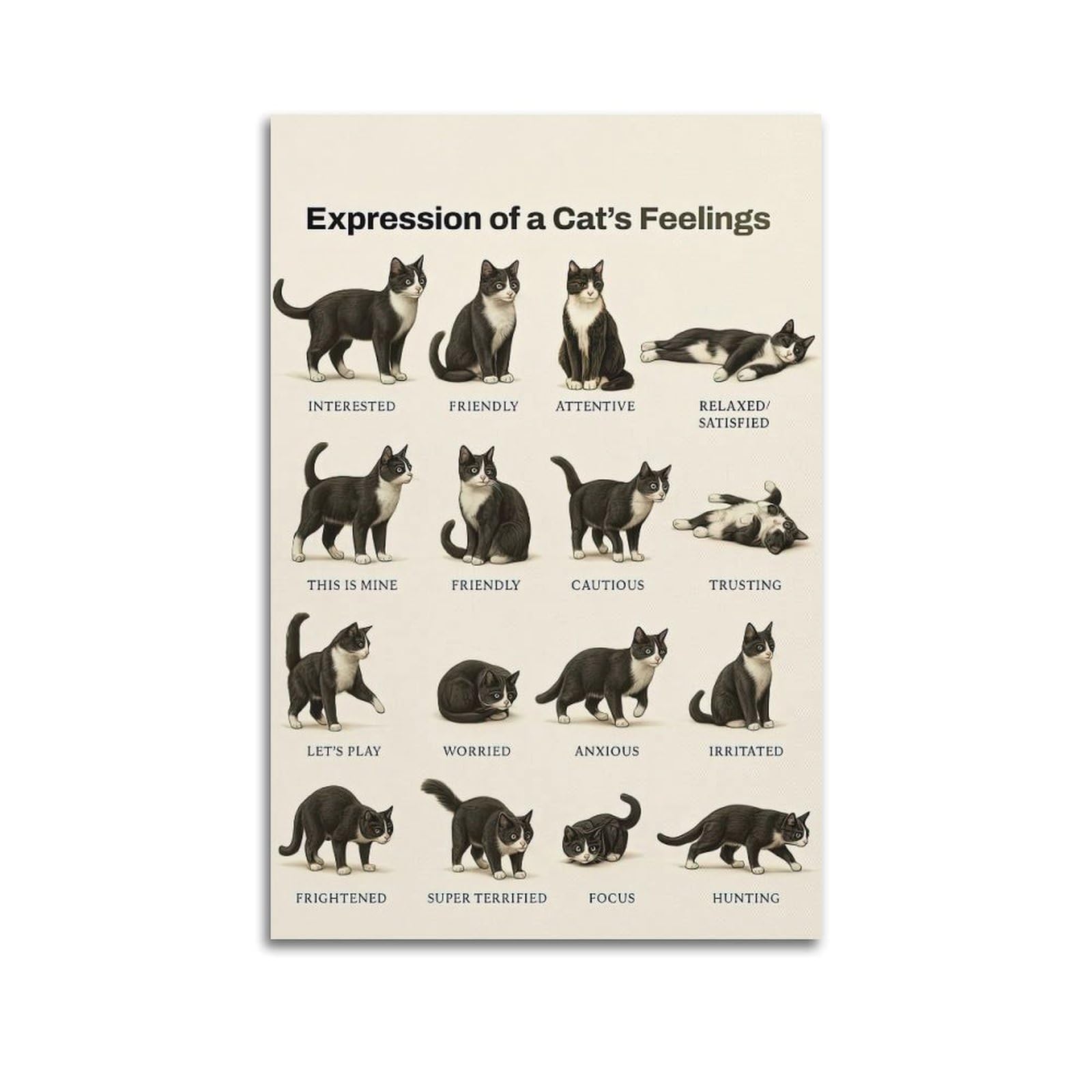 ESTE Expression of A Cat's Feelings Artwork Poster Decorative Painting Canvas Modern Art Picture 24x36inch(60x90cm)
