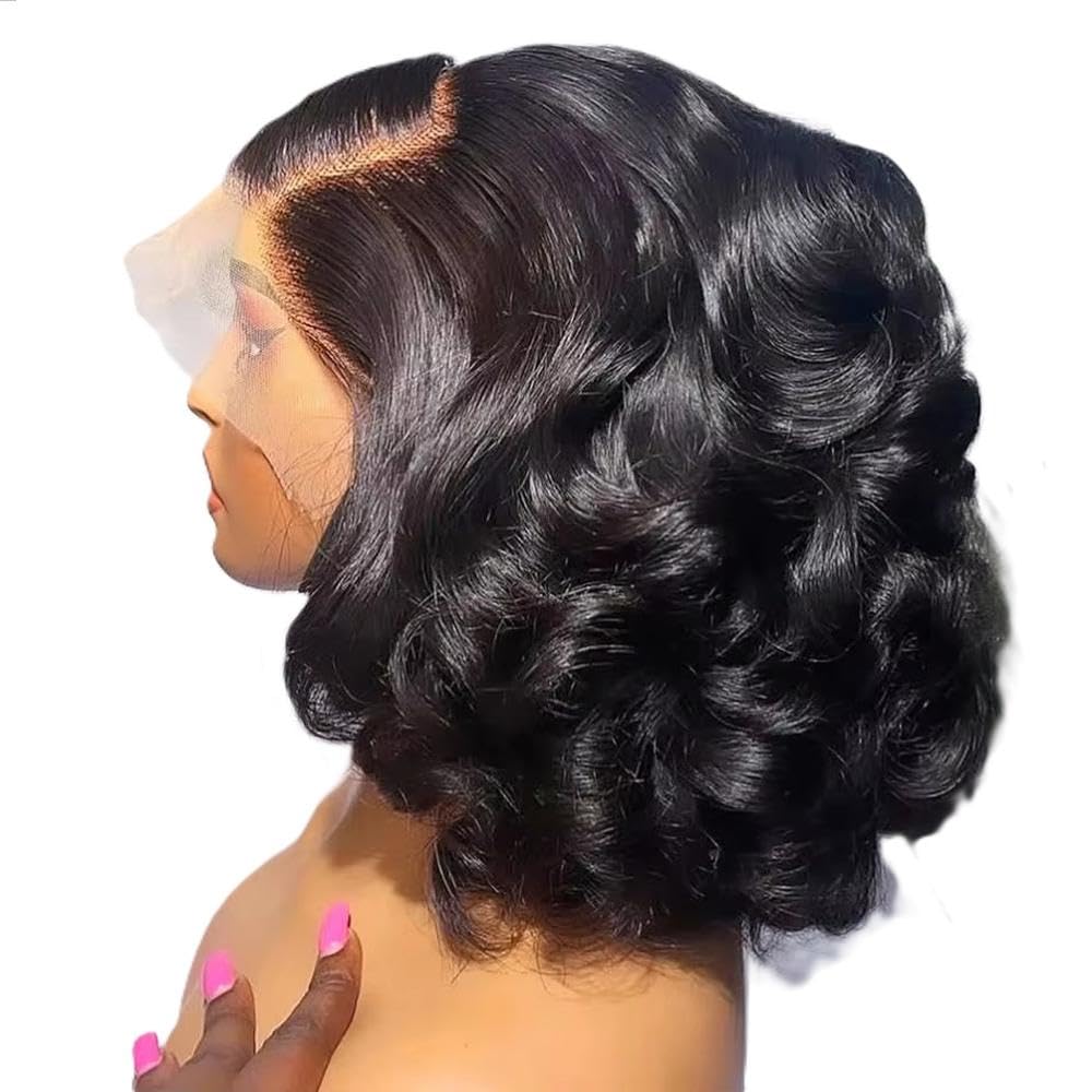 Haarpflege Natürliche Körperwelle Kurze Bob Perücke Spitze Frontal Verschluss Echthaar 200 Dichte Für Frauen(4x4 lace wig,200%_10INCHES)
