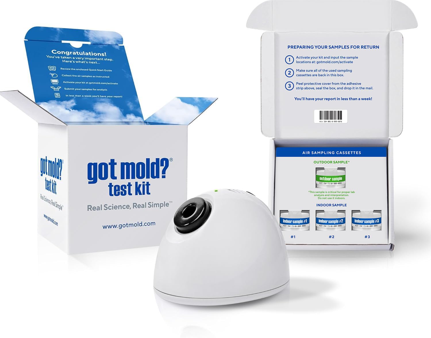 3 ROOM KIT | Test Your Air! Professional Quality Mold Test Kit for Home - All Fees Included - 1, 2 & 3-Room Test Kits & Refills - Reusable BioVac™ Air Sampler - Full Mold Type & Quantity Analysis
