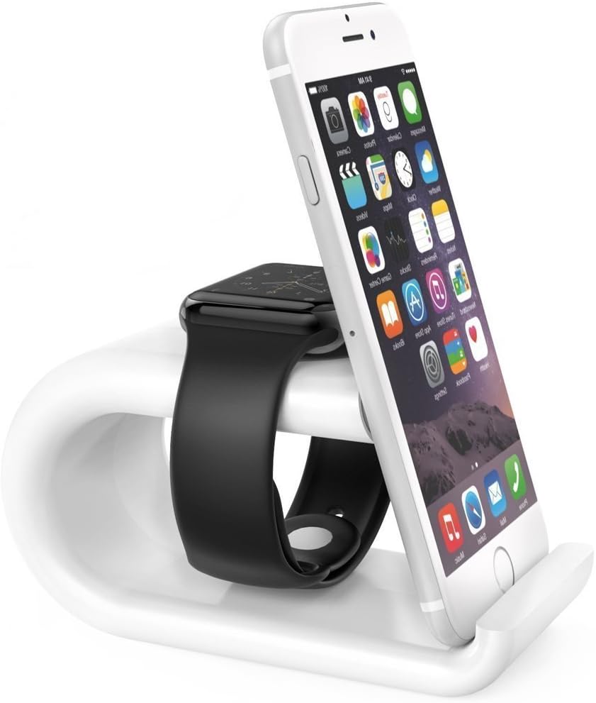 iWatch Charging Dock & Phone Holder Stand Bracket, 2 in 1 Acrylic Charging Station for Apple Watch Series 1 / Series 2 / 42mm / 38mm, iPhone 7/7Plus/6s/6s Plus White
