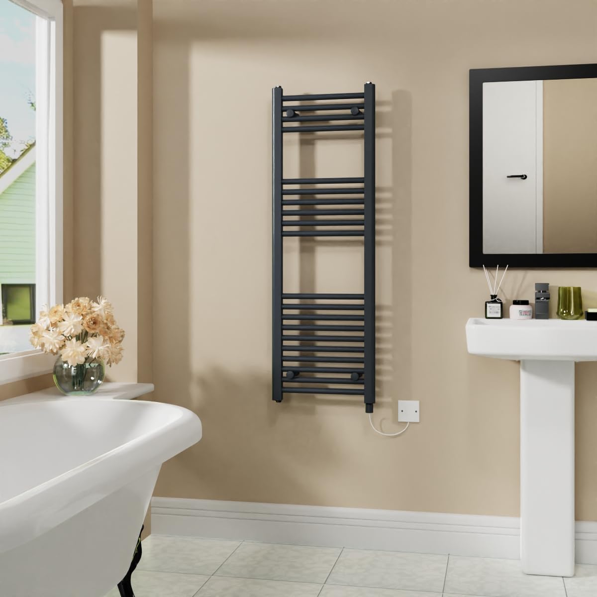 Warmehaus 600W Electric Heated Towel Rail Radiator Anthracite - 1200x400mm