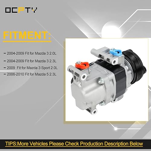 Miniatura 8 de OCPTY Compresor de aire acondicionado CO 10759C para Mazda 3 2.0L para Mazda 3 2.3L para Mazda 3 Sport 2.0L para Mazda 5 2.3L 2004-2010