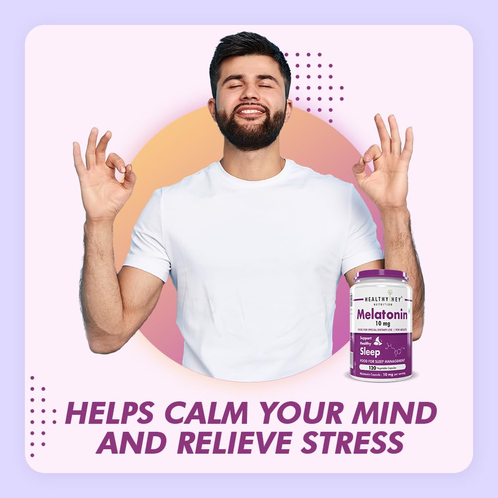 HealthyHey Nutrition Melatonin 10mg, Pack of 120 vegetable capsules - Promotes Sleep and Relaxation (10mg) 4