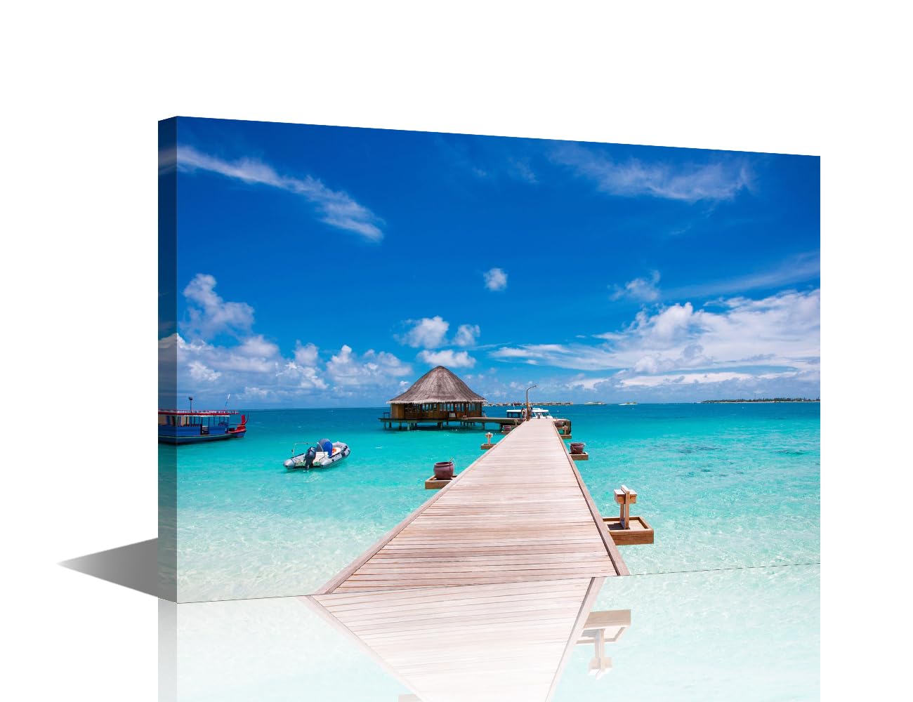 Canvas Print Wall Art Pier to Tropical Island Vacation Getaway Wilderness Nature Photography Realism Scenic Landscape Colorful Multicolor for Living Room, Bedroom, Office (18"W x 12"H) โ image 1