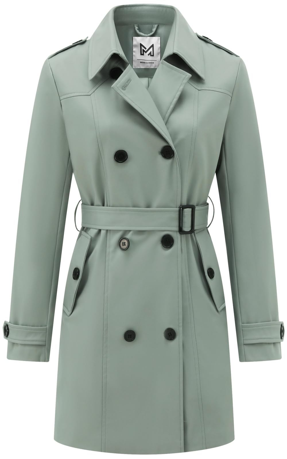 KVE Classic Womens Trench Coat Mid-Length Belted Windproof Double Breasted Overcoat Jacket