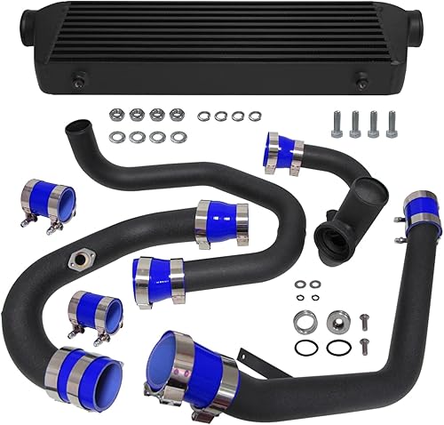 Kit de intercooler de montaje delantero para motores VW Jetta Golf GTI GLGLIGLS MK4 1.8T 1.8L 98-05 Motores FMIC Bolt (plisado negro-azul)