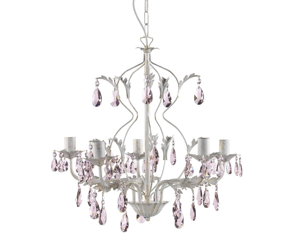 Onli Blanco Perla (Ral 1013) 4920/5R Lámpara Clásico Spennellato Dorado Con Gotas De Cristal Rosa, Marfil