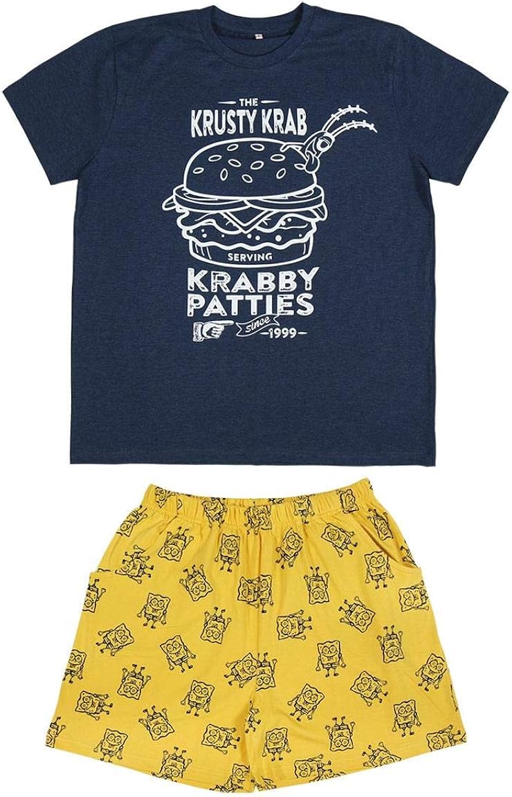 Cerdá Pijama Hombre Corto Bob Esponja de Color Azul Náutico Juego