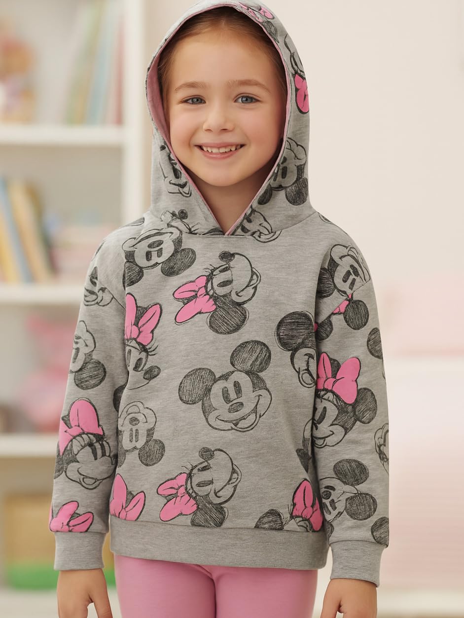 Disney Minnie Mouse bluza z kapturem dla dziewczynek - dziecięca bluza z kapturem bluza z kapturem szara/różowa