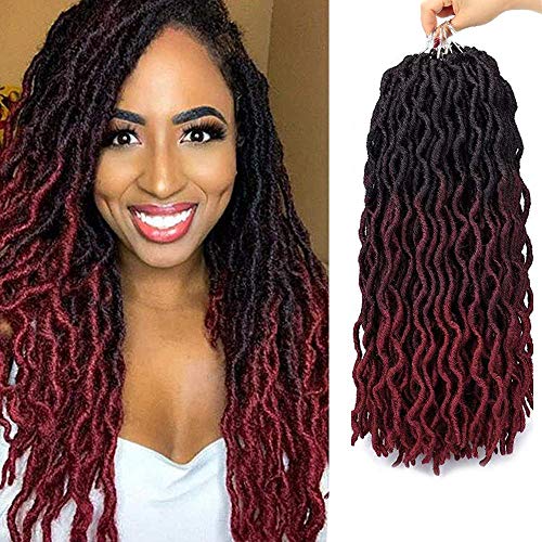 Wavy Gypsy Locs Crochet Hair 20 Inch 6 Packs 144 Strands Ombre Goddess Locs Kanekalon African Roots Faux Locs Braids Dreadlocks Synthetic Hair Extensions (OM3T99J530, 20")