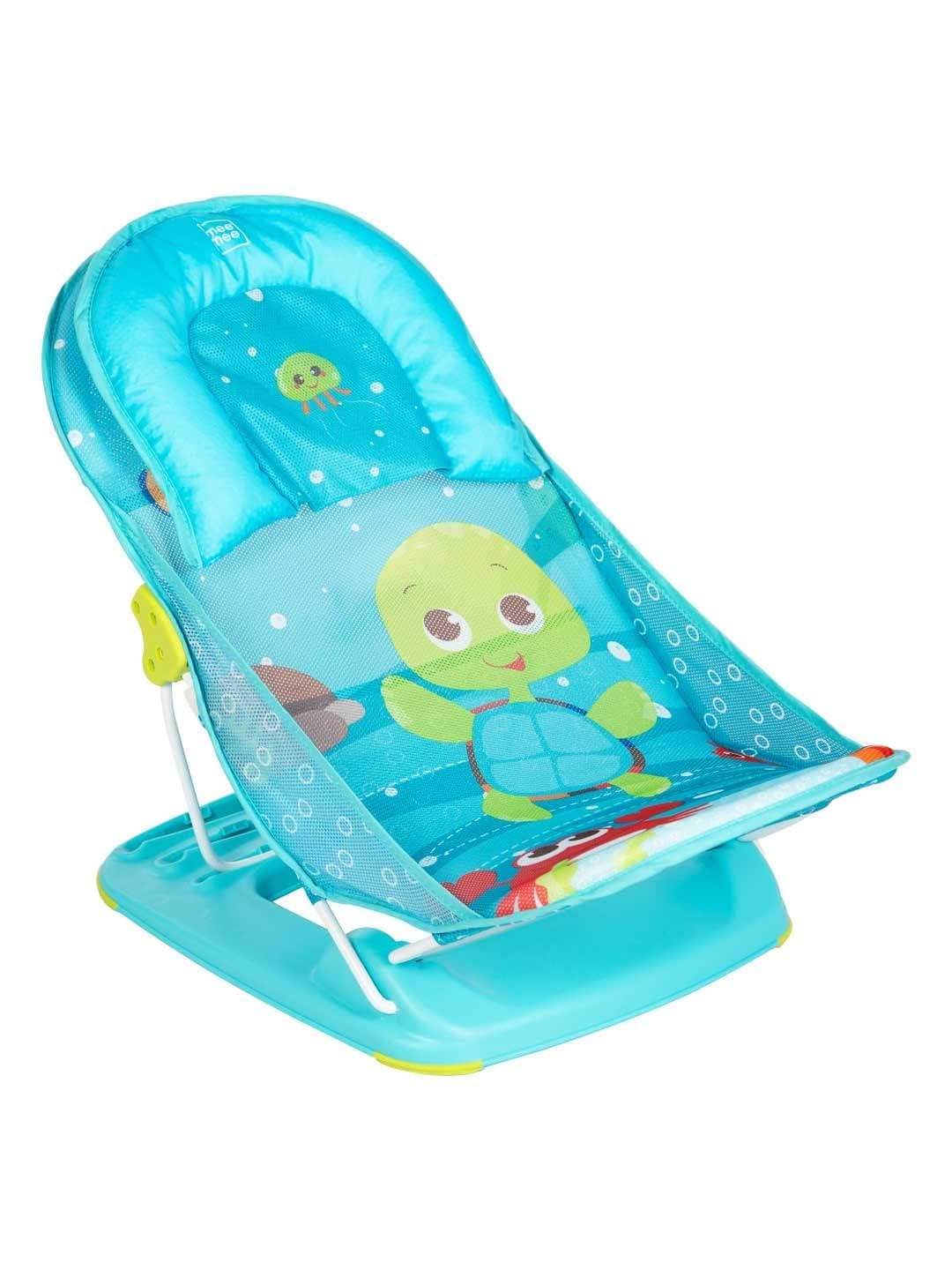 Mee Mee Newborn Baby Bather Bath Chair |Foldable |3 Position Adjustable Chair |Washable Soft Mesh Seat Green