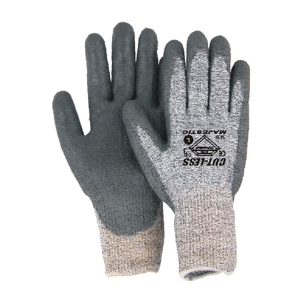 Majestic Cut-Less with Dyneema Seamless Knit Cut Resistant Durable Gloves, Polyurethane Palm Coating, Cutting Gloves for Work, Wood Carving, Mechanical, Industrial Works, X Large, 1 Pair