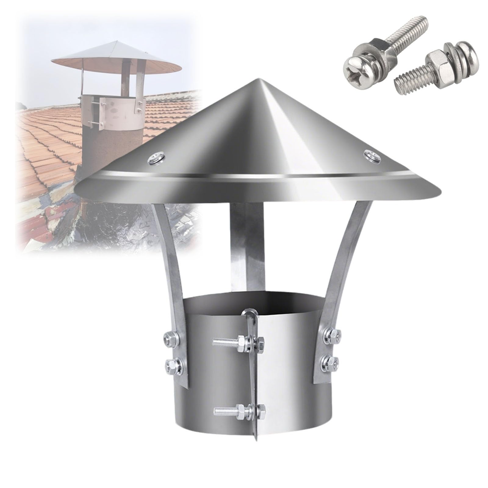 MYXJGNAIY Round Rain Chimney Cap, Furnace Vent Chimney Cover with Metal Screws, Stove Pipe Topper Chimney Cowl for Roof, Fireplace Exhaust Cover for Outside, Easy Installation(8.7in)