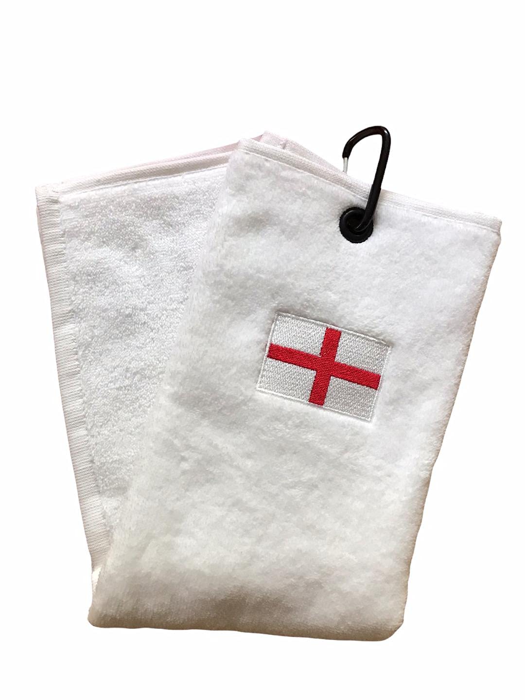 Stevepricegolf White England Crested Tri Fold Golf Towel, 18 By 20 Inches.