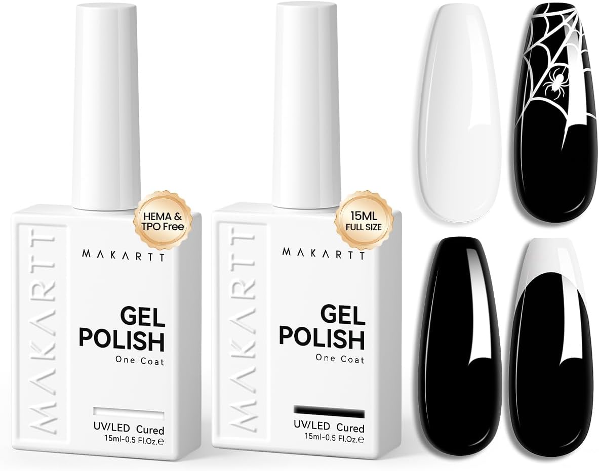 Makartt Black and White Gel Nail Polish One-Coat Pigment 2PCS