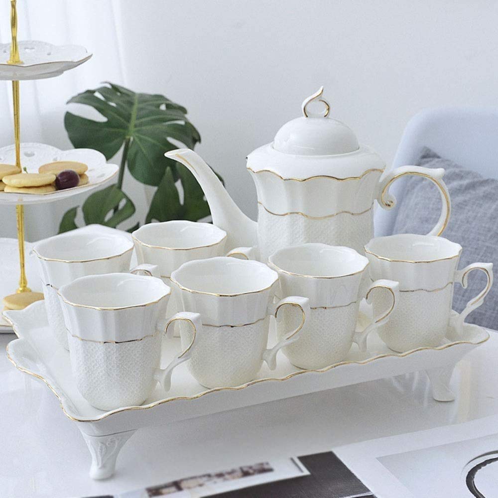 8 Pezzi di Set Tazza di caffè in Ceramica Europeo, teiera, Tazze di Cina ossea, Set di caffè Set per tè pomeriggio, Set da tè in Ceramica, miglior Regalo