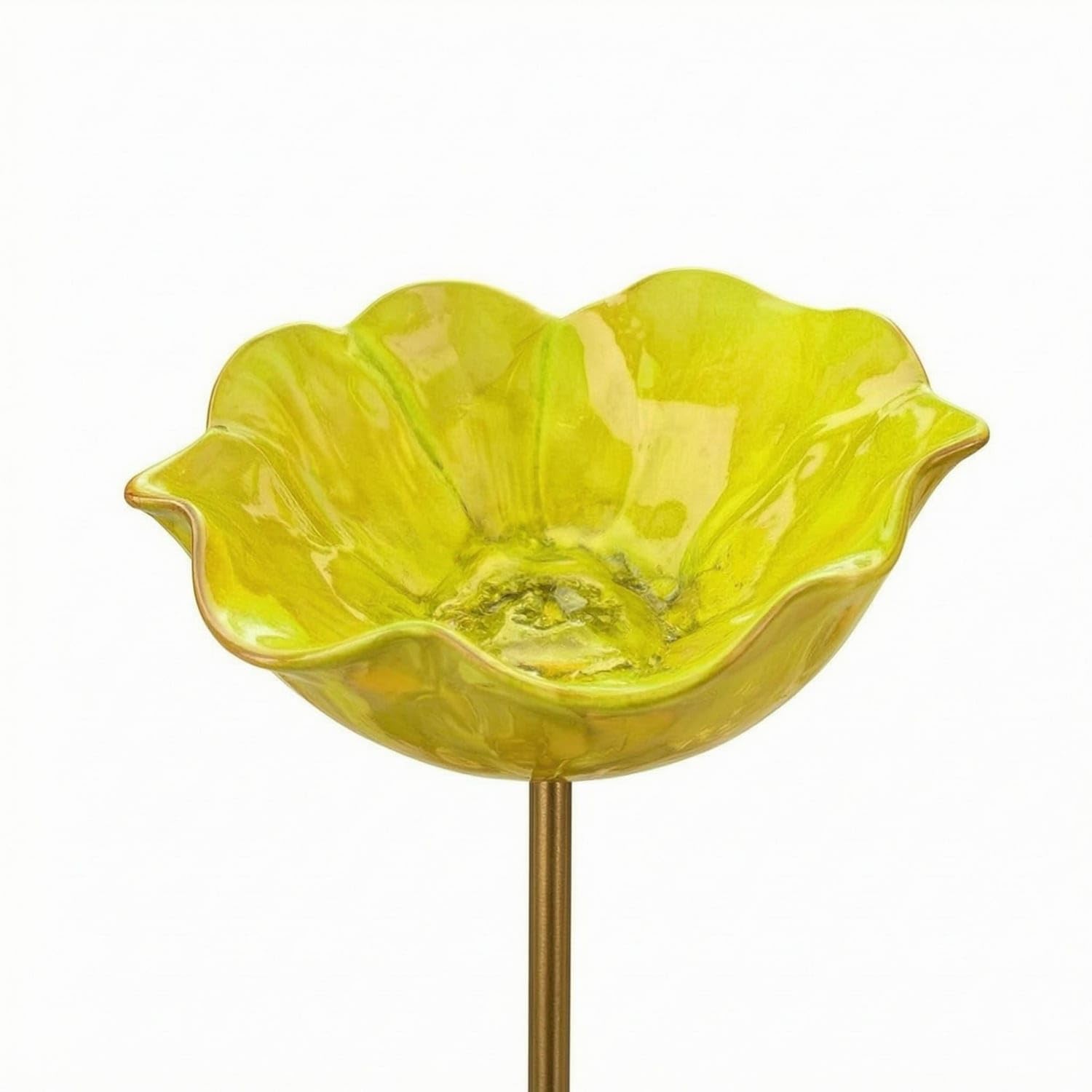 VSTORA Handmade Flower Bowl Stake Glossy Finish Metal Flower Stake Outdoor Garden Decor Slim, Yellow-picture-12