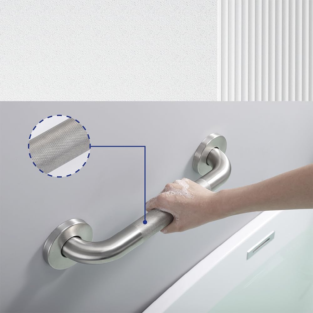 Barre d'appui texturée pour personnes âgées avec vis dissimulées (nickel brossé)
