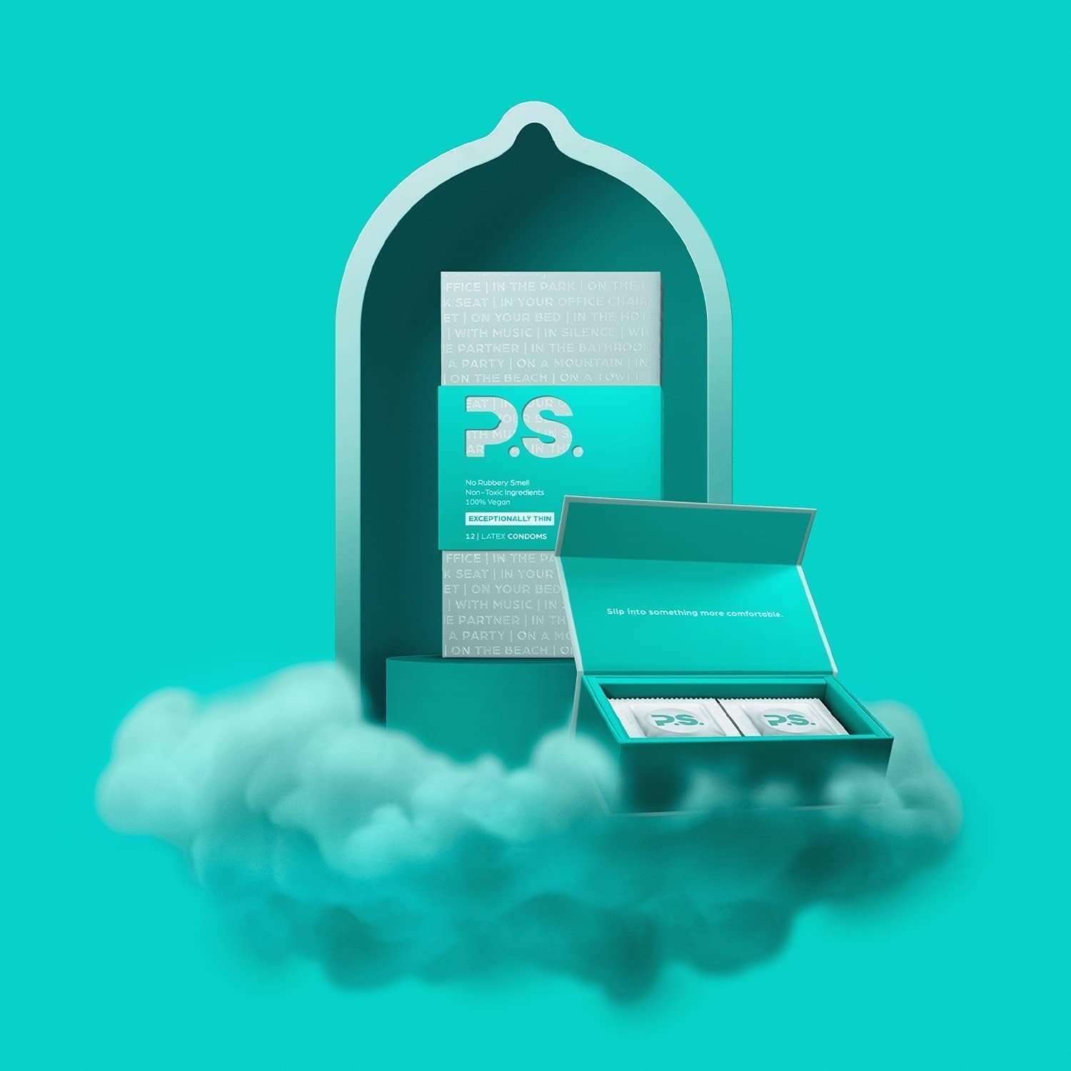 PS Condoms Exceptionally Thin Latex Condoms for Men - Odorless and 100% Vegan - Ultra Thin Lubricated Condom - 40% Thinner and Transparent - 36 Pack