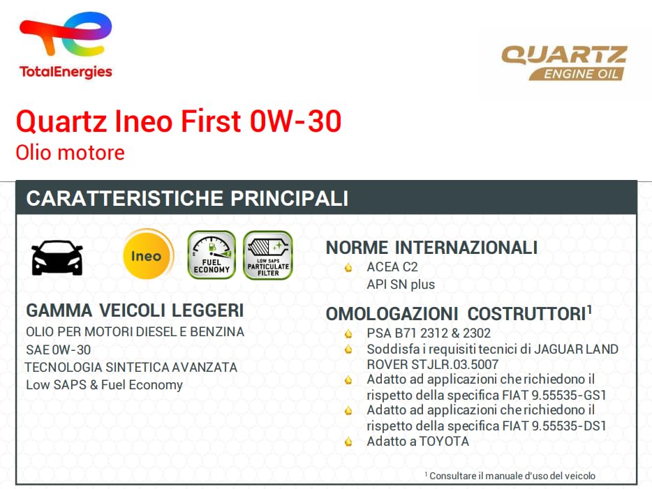 Olio motore Total Ineo First 0W-30 (5 Litri) TotalEnergies -Original