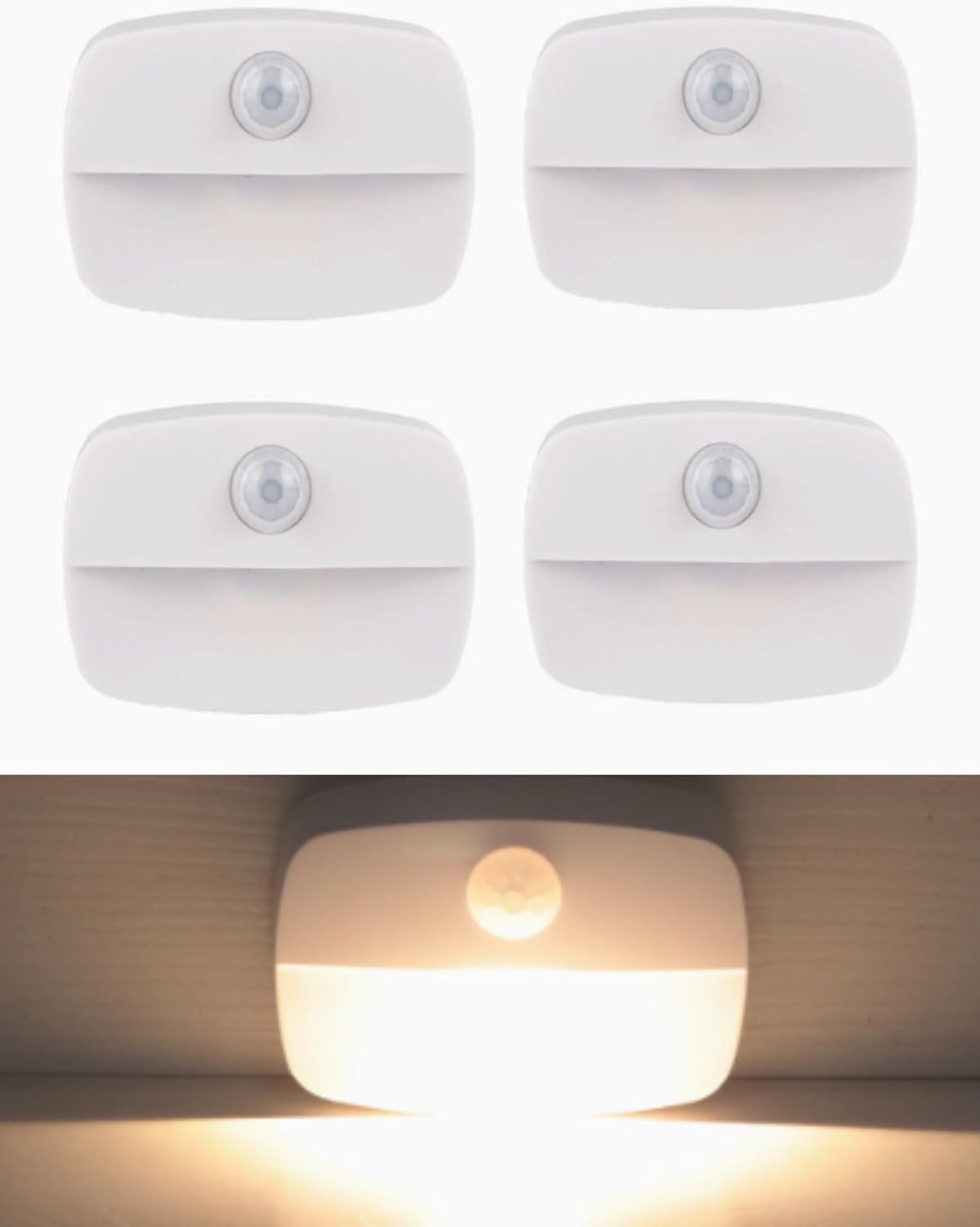 LEBEXY 4 Pack LED Nachtlicht mit Bewegungsmelder，Smart Warmweißes Nachtlampe für Kinder Schlafzimmer Flur Küche Wohnzimmer, Badezimmer Treppe, Garage (4 Pack)