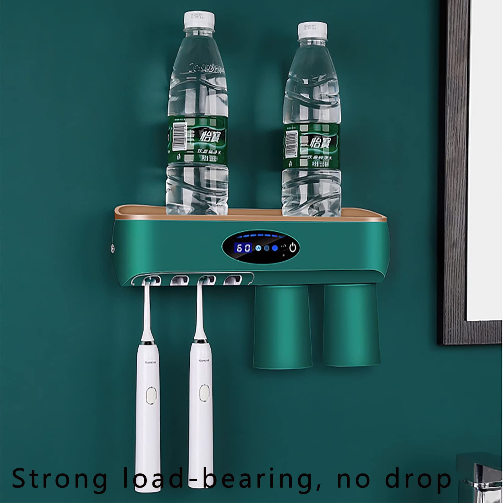 Porta Cepillo de Dientes, Soporte Cepillo de Dientes con Función Esterilizador Secado, LED Estuche Cepillo Dientes con Luz Nocturna, Organizador Baño USB Recargable Verde