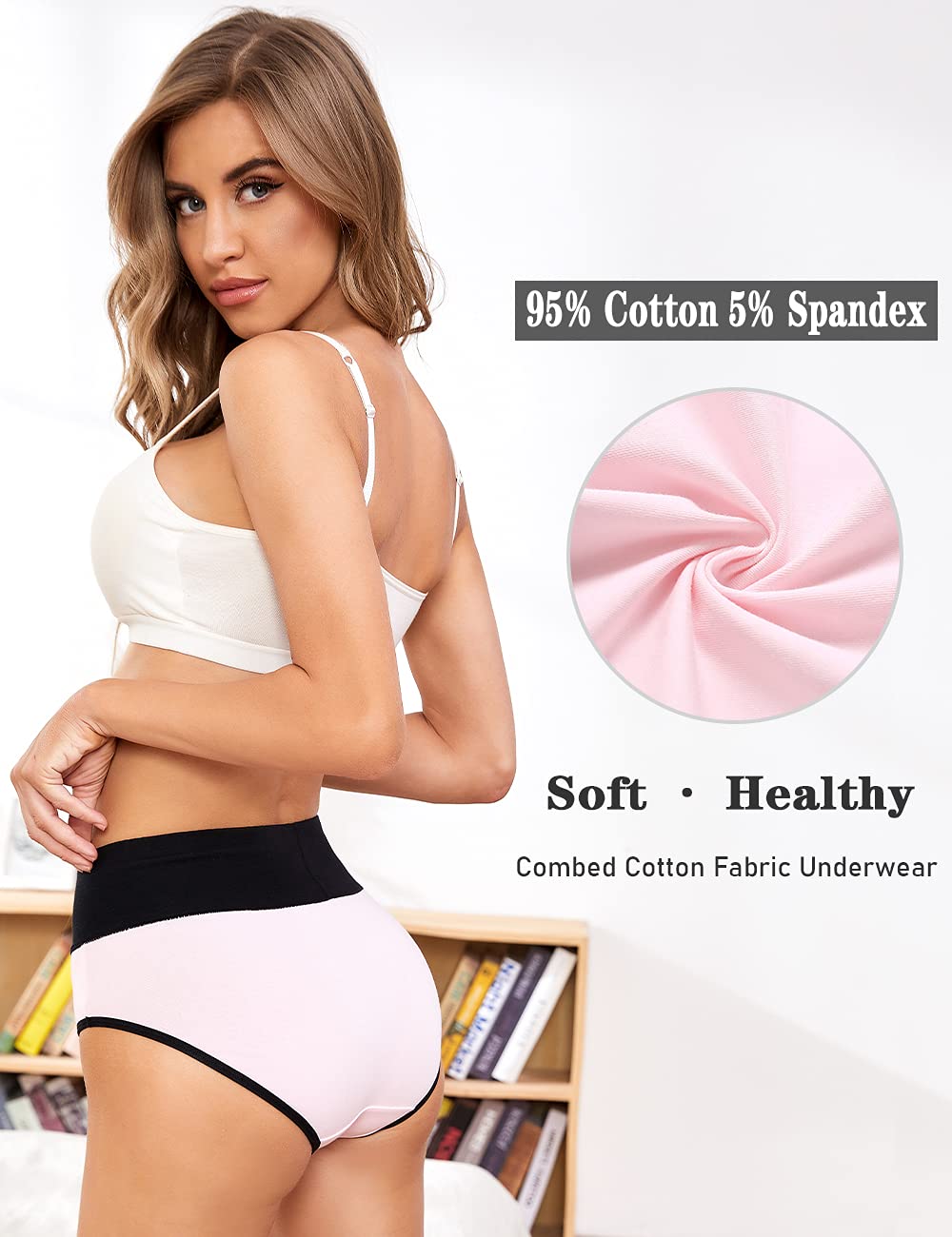Women's High Waisted Underwear Ladies Stretch Cotton Panties Full