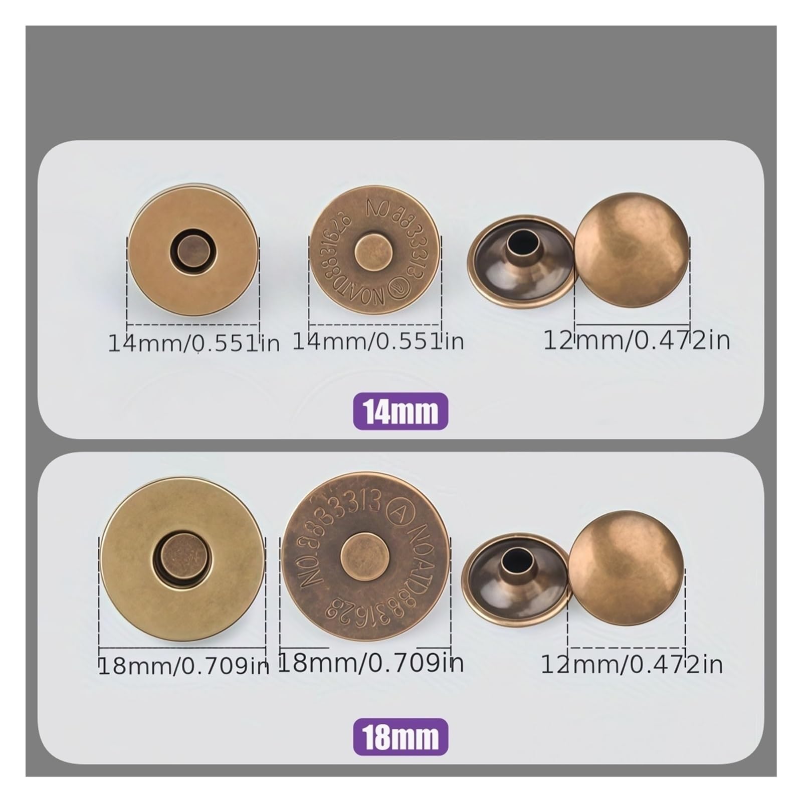 Botones magnéticos 10-100 juegos RoYishi 14/18 mm de diámetro broches magnéticos redondos, cierres botón fuertes cuero doble cara(Silvery,100 Sets,18mm)