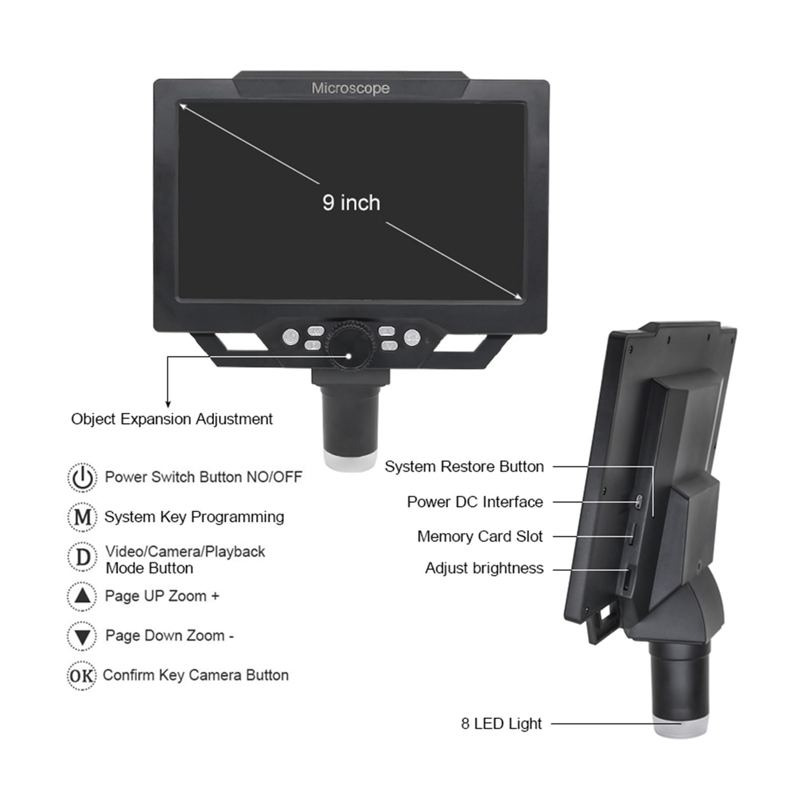 Microscopio, 1200X 7 Pantalla LCD Scopio Digital De Video LED con Soporte Elevación Metal Reparación
