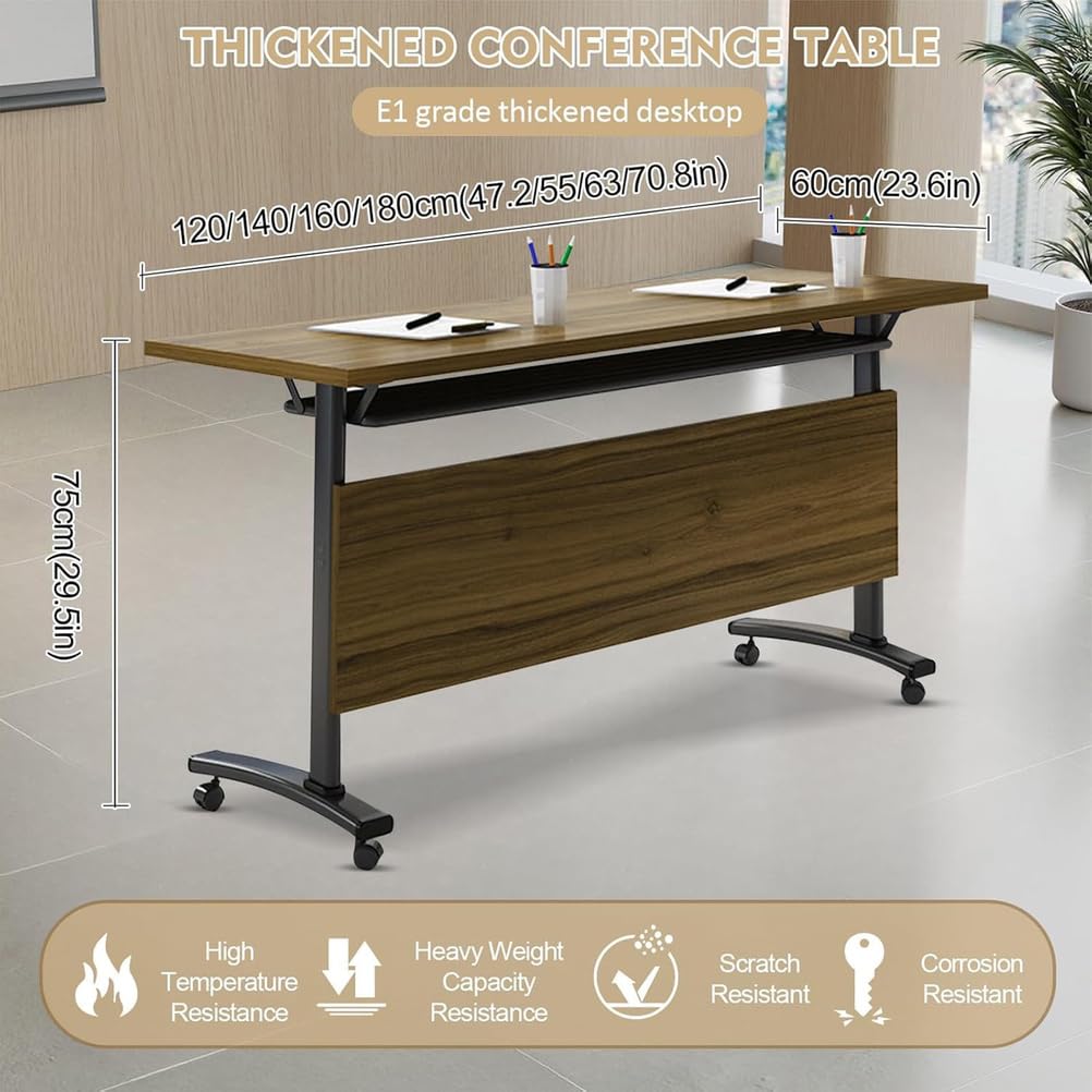 Set di tavolo da conferenza pieghevole portatile, 2 pezzi, con spazio di archiviazione, postazione di lavoro modulare, ruote mobili a 360°, gambe in metallo per ufficio, installazione rapida e facile