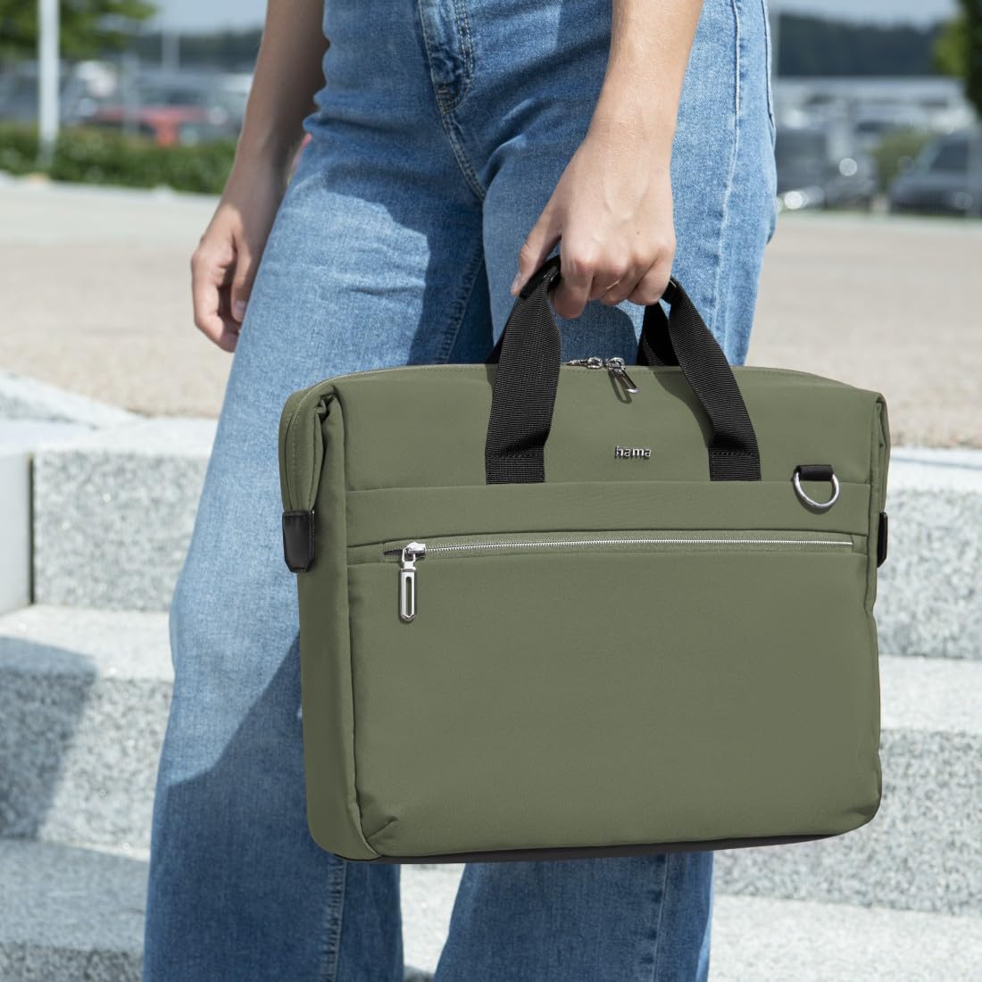 Hama | Maletín para portátil 13,3 pulgadas (funda protectora ordenador resistente acolchada compartimento tablet 12,9 bolso portátil 14,1 pulgadas bandolera ajustable ligera trabajo 10 litros) verde