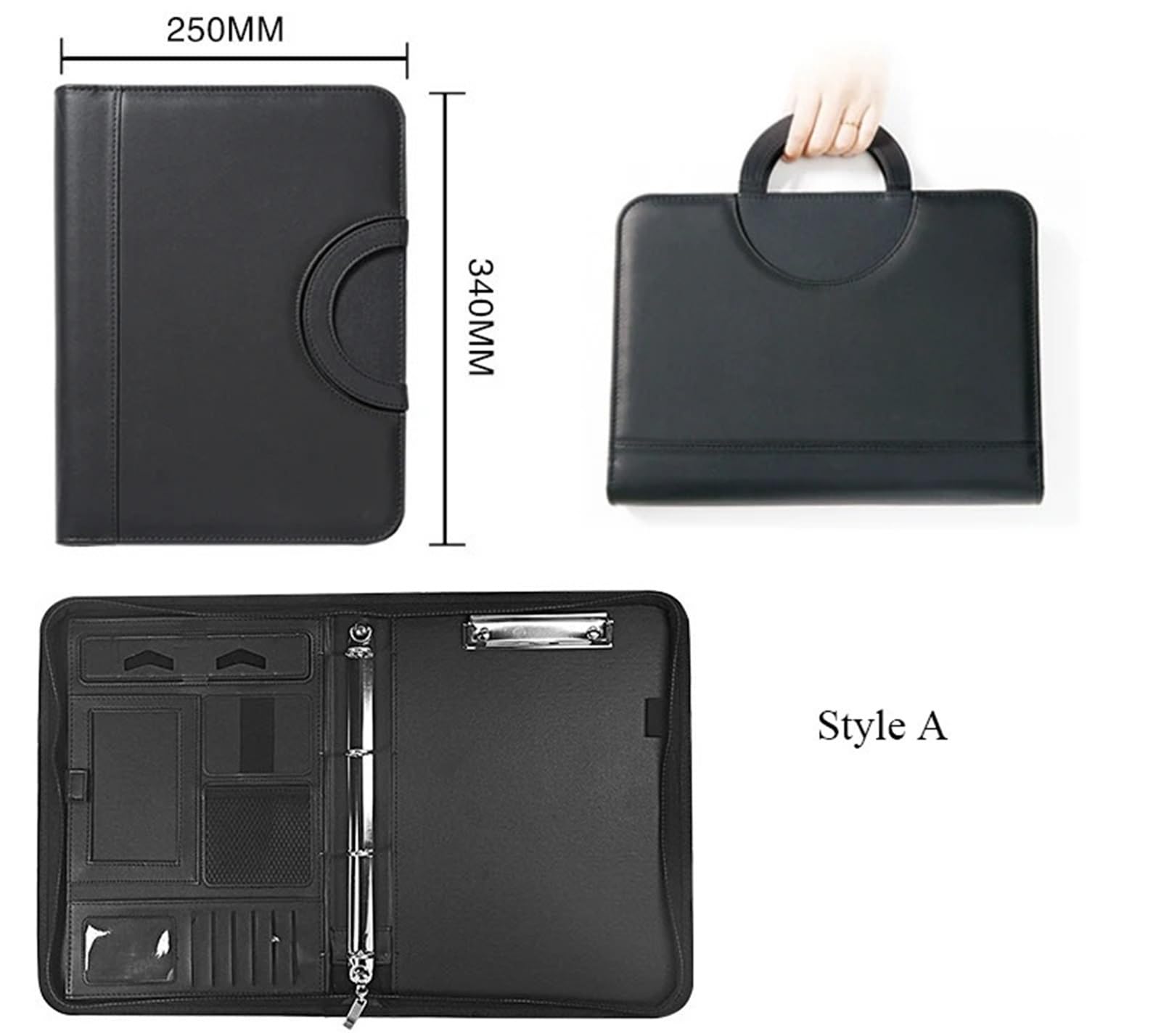 Skórzany zamek błyskawiczny A4 kalkulator segregator notes konferencyjny teczka teczka Tablet przenośna torba z okrągłym uchwytem uchwyt na koperty(Brown)