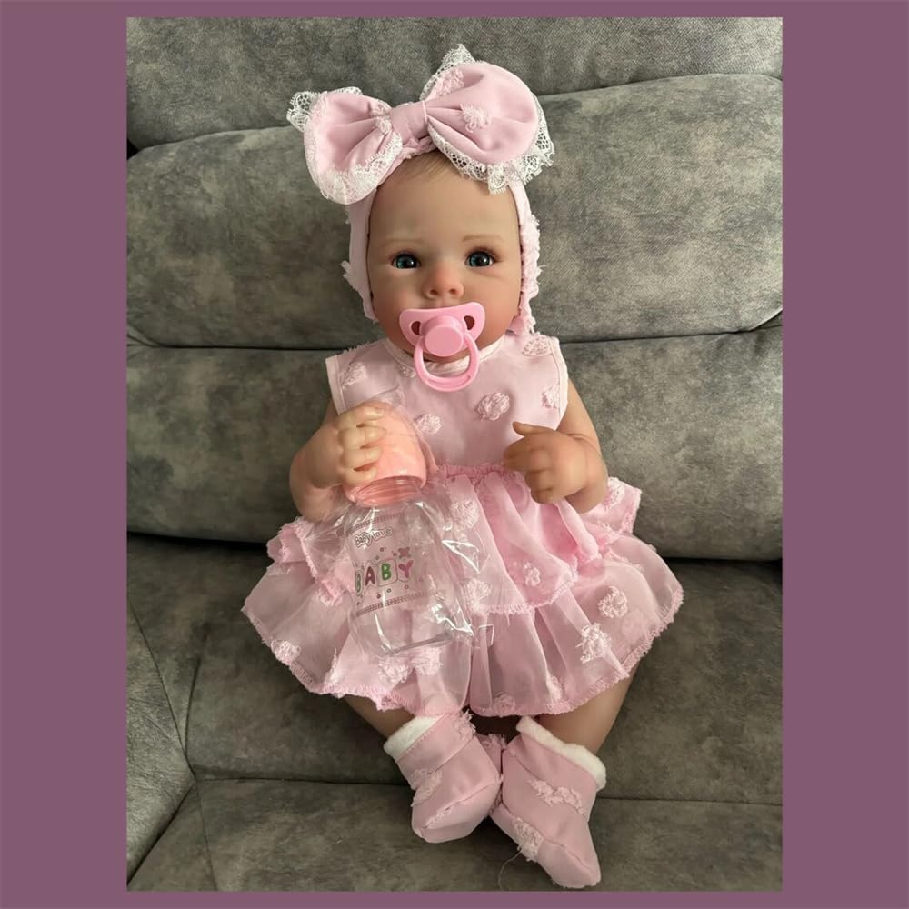 Bambole Reborn Femmina 18 Pollici 48 Cm Morbido Silicone Vinile, Fatto A Mano Bambola Realistica Per Bambine, Vestita Con Tutina Rosa, Con Accessori Bambole Reborn Doll Neonato