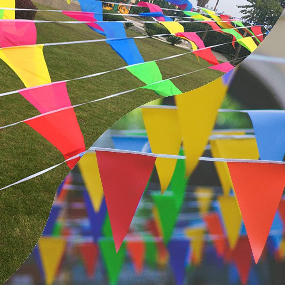 Focuses 300PCS Pennant Banner Flags, Multicolor Pennant Flags, 375Ft Triangle Bunting Flag Banners for Party, Birthdays, Festivals, Christmas Strap Hanging Decorations Ideal for Indoor or Outdoor use: Furniture & Decor