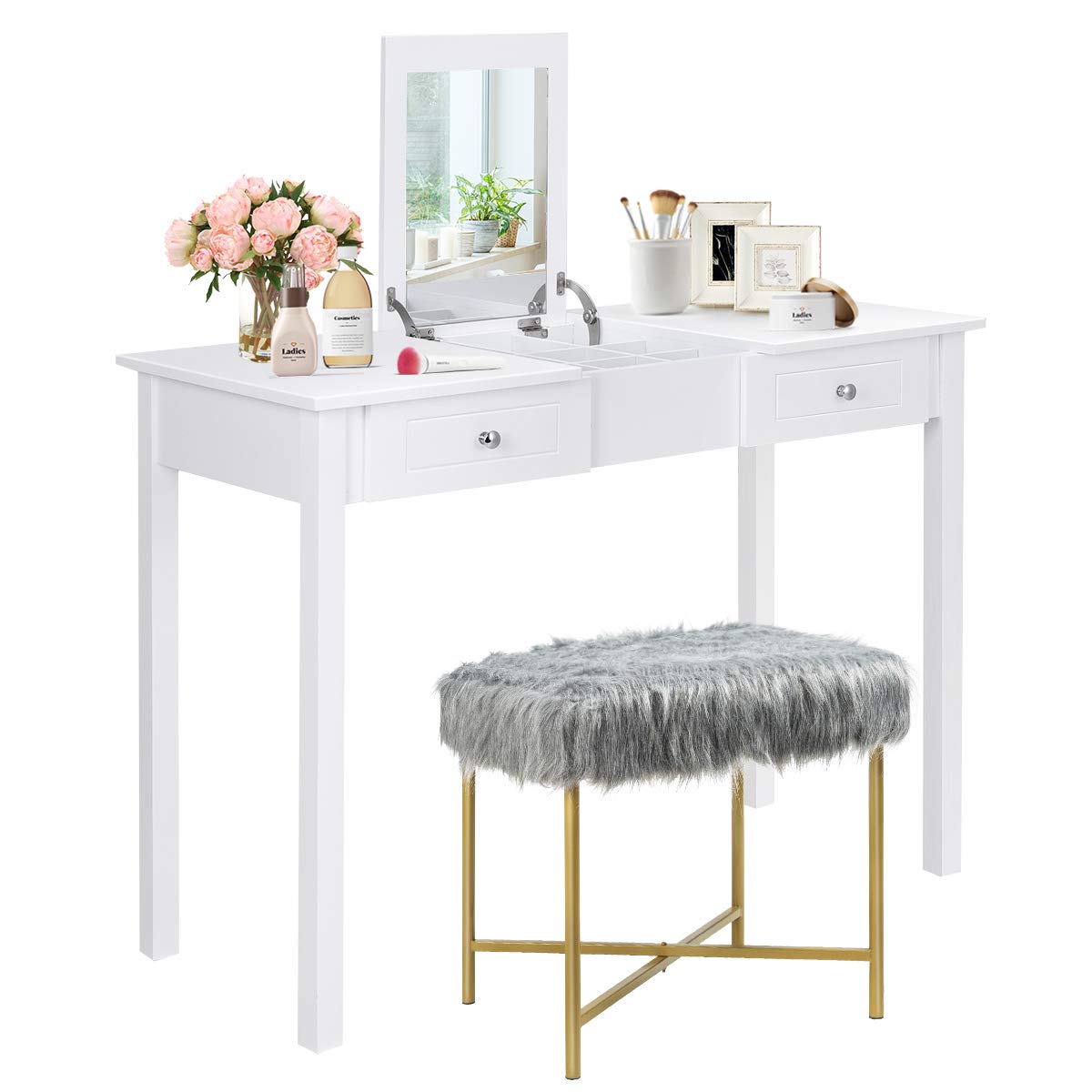 Buy CHARMAID Dressing Table Set, Vanity Set with Flip Top Mirror