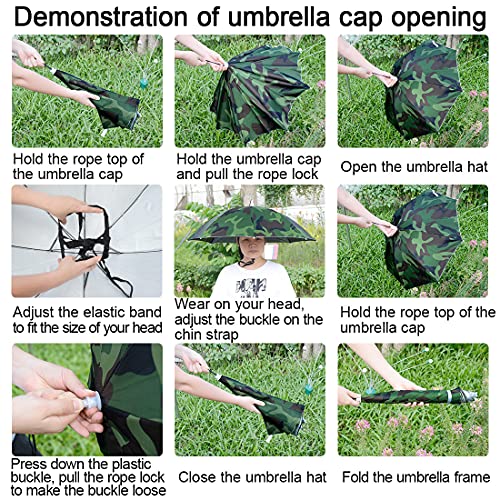 NEW-Vi Umbrella Hat, 25 inch Hands Free Umbrella Cap for Adults and Kids, Fishing Golf Gardening Sunshade Outdoor Headwear (Camouflage)