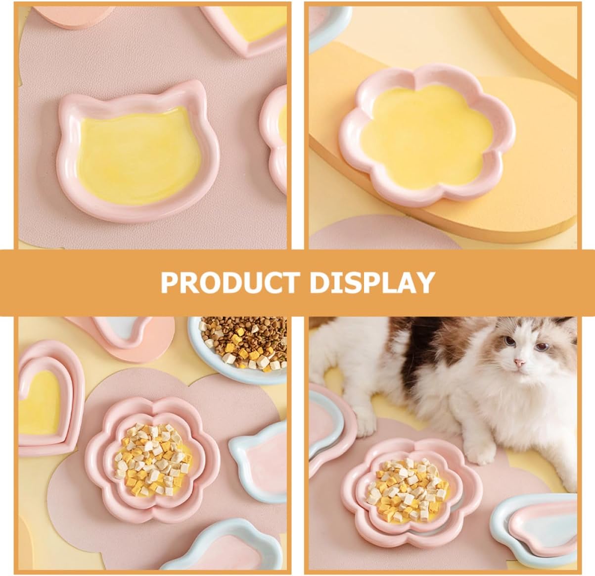 Gatuida 2pcs Ceramic Cat Food Dish Decorative Jewelry Holder Tray for Women Cute Cat Face and Floral Design for Organizing Rings Earrings and Necklaces