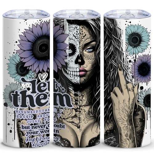 20oz Half Face Sugar Skull Baddie Stainless Steel Tumbler with Lid,1 Pcs