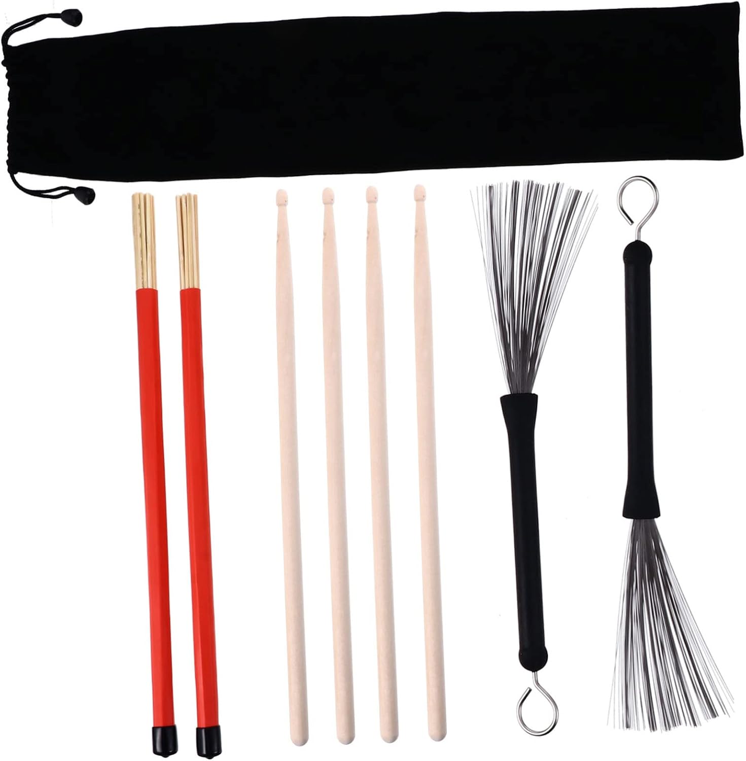 Toddmomy 9-Piece Professional Bamboo Steel Drum Brush Set for Drums Adjustable Brush Sticks for Jazz and Rock Drumming