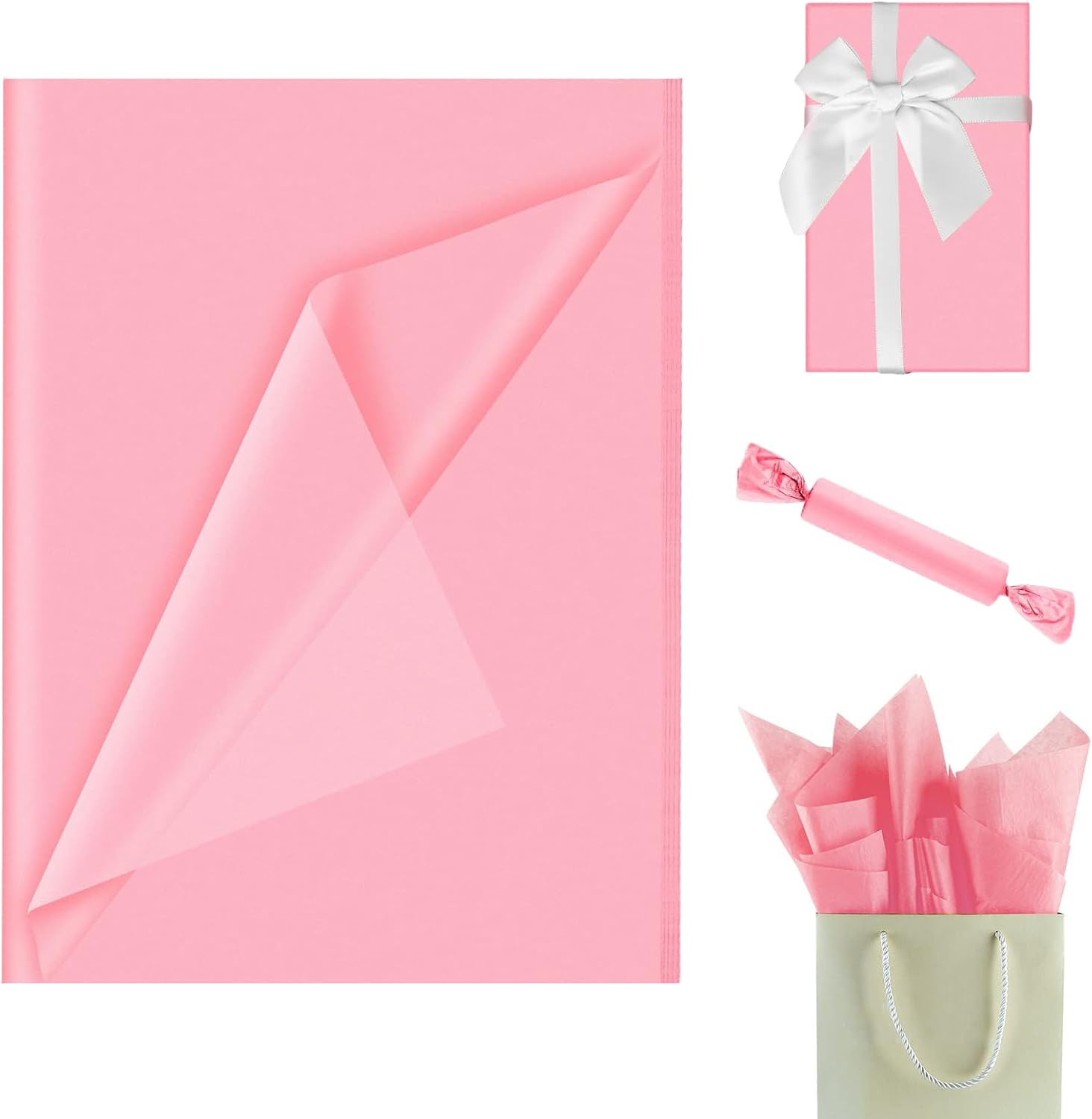 60 Sheets of Pink Tissue Paper, 35 x 50 cm Gift Wrapping Tissue Paper for Christmas Gift Wrapping Art Crafts DIY Birthday Wedding Baby Shower Gift Wrap