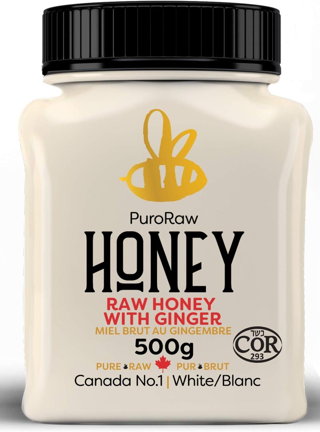 White Honey with Ginger, Raw, Unfiltered Ginger Honey from the Canadian Prairies, Gluten-Free, Unheated, Kosher, 17.5oz