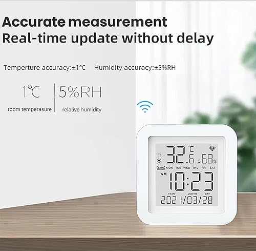 Miniatura 4 de Monitor inteligente de temperatura y humedad WiFi: TUYA Sensor inalámbrico de temperatura y humedad con alertas de notificación de aplicación,