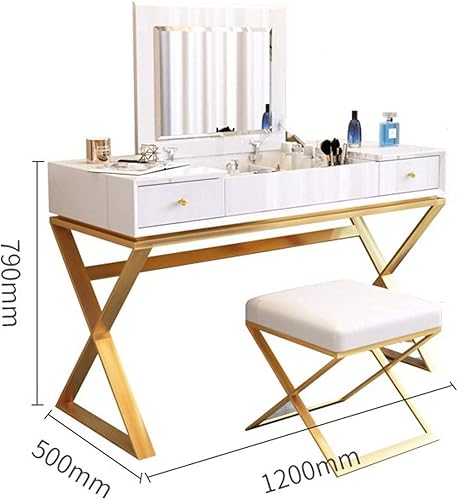 Miniatura 2 de Juego de tocador con espejo, tocador de maquillaje, 2 cajones, taburete y unidades de almacenamiento, tocador multifuncional para dormitorio, para