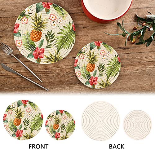 Flowers Pineapple Trivets For Hot Dishes Pot Holders Set Of 2 Pieces Hot Pads For Kitchen Heat Resistant Trivets For Hot Pots And Pans Placemats Set For Kitchen Farmhouse Decor #TOP3
