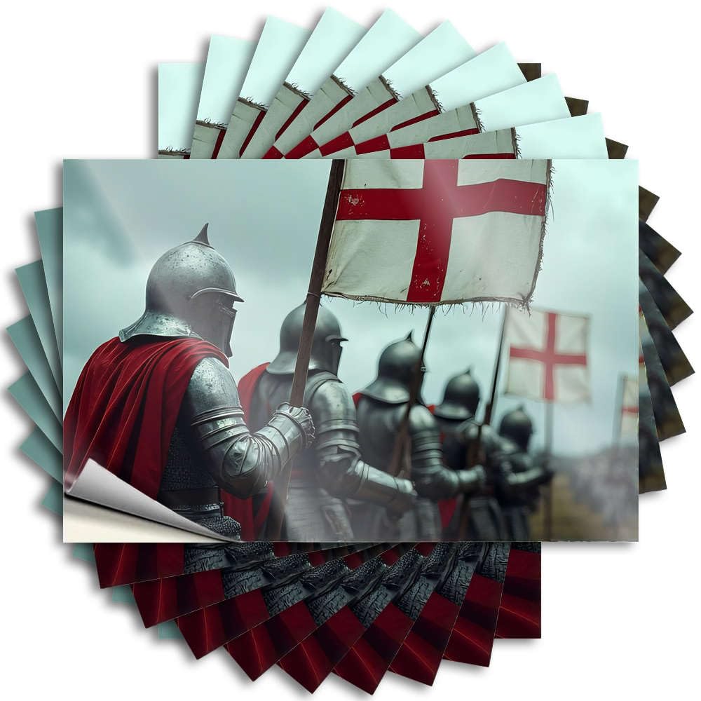 Sweet Saying - Tiny Teen Garage Knights in Armor Holding Flags with Red Crosses(12X18CM)