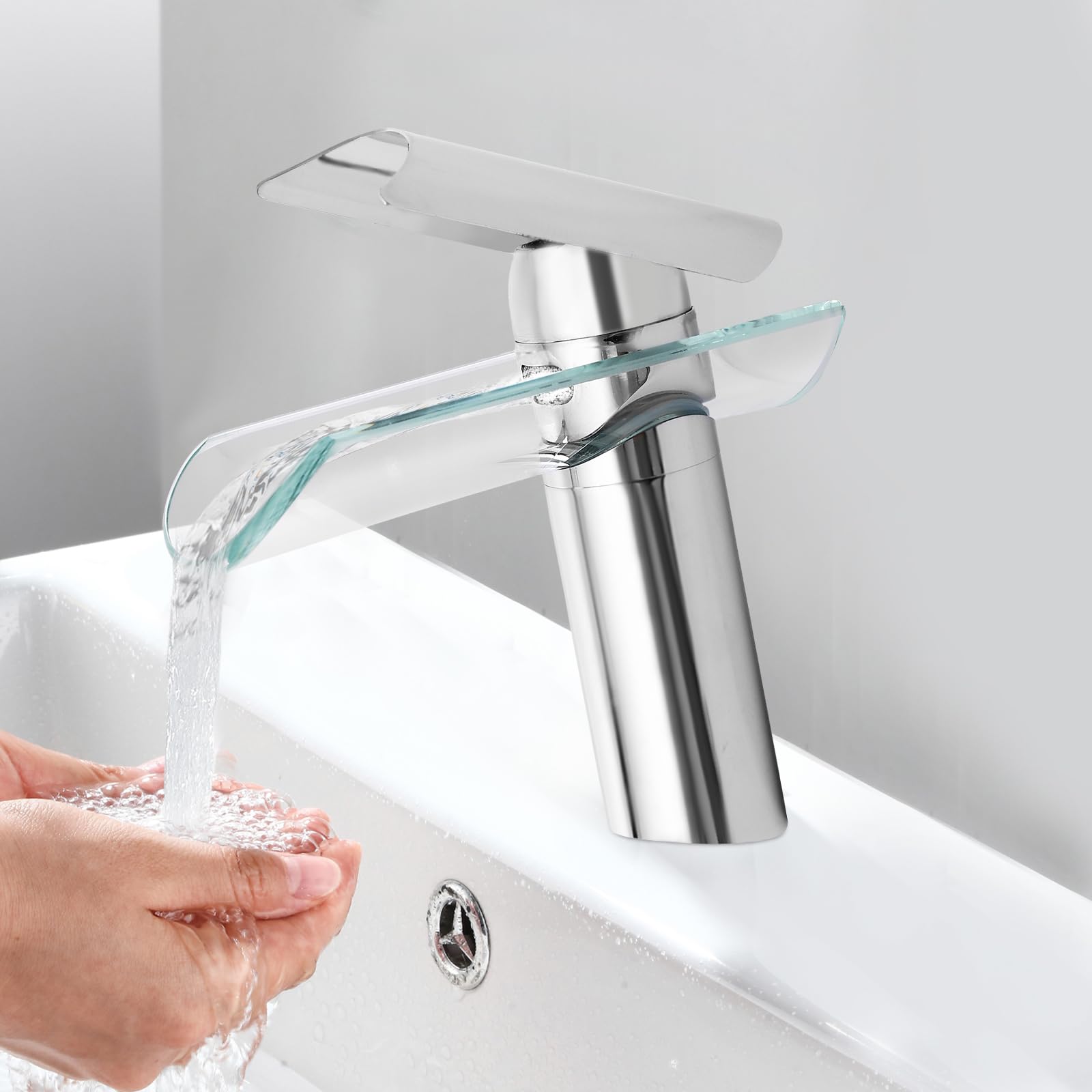 Robinet cascade, robinet de salle de bain en verre avec 2 tuyaux en laiton et bec en verre, mitigeur monocommande pour salle de bain, cuisine, lavabo