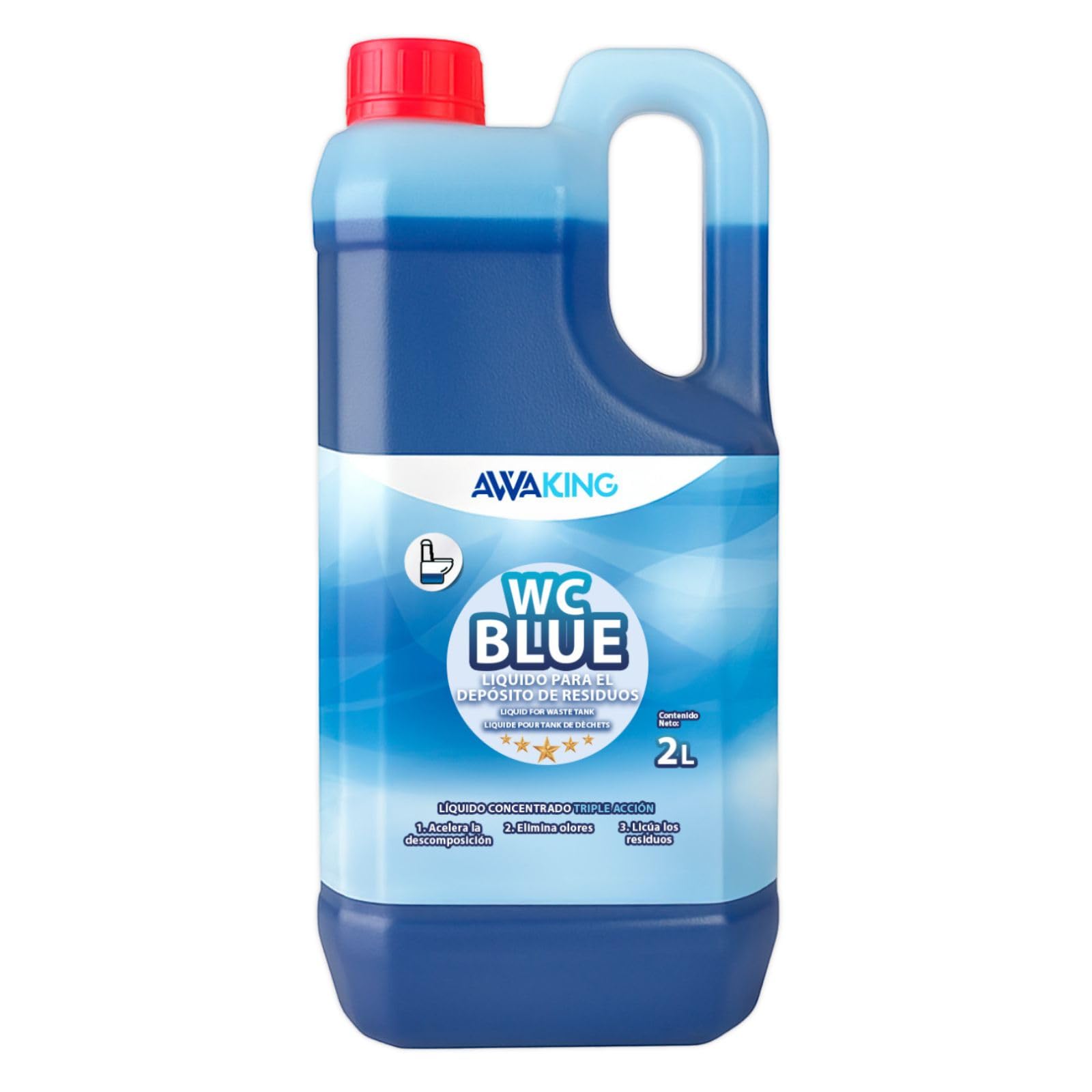 AWAKING Liquido WC Quimico WC Blue 2L | liquido wc quimico caravana con color azul y frescor duradero | Ideal para wc portatil y campers | Formato práctico y eficaz