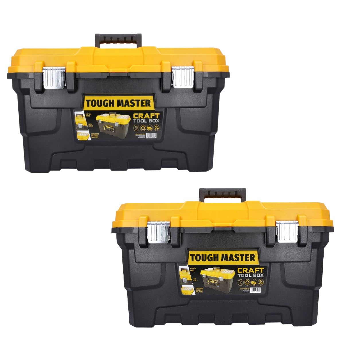 TOUGH MASTER 22" Heavy Duty Tool Storage Box large Capacity with Removable Tote Tray Handle &Compartment Organiser Waterproof for Power Tools, Hand Tools, Fixings (Twin Pack)