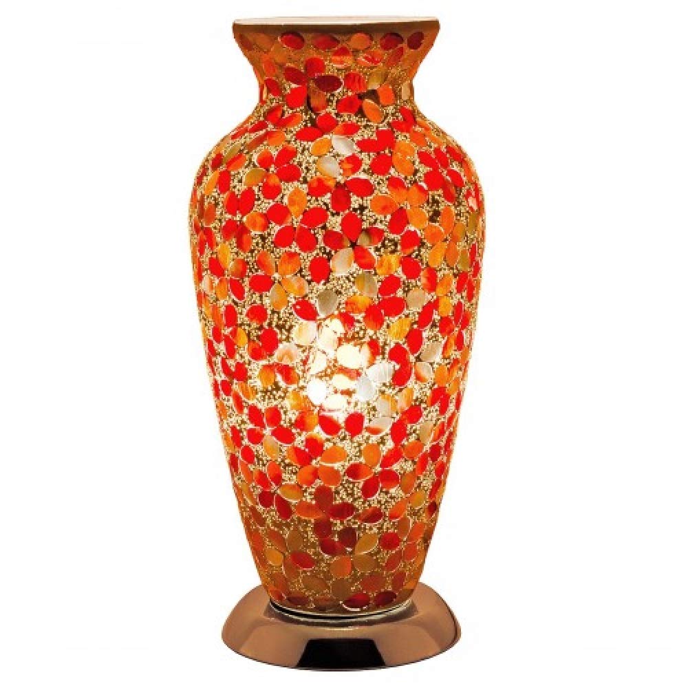 Red Flower Mosaic Glass Vintage Vase Table Lamp 38cm | Chrome Base | 1 x ES E27 Bulb Required (Not Included) | Study - Bedroom - Lounge | Desk Light