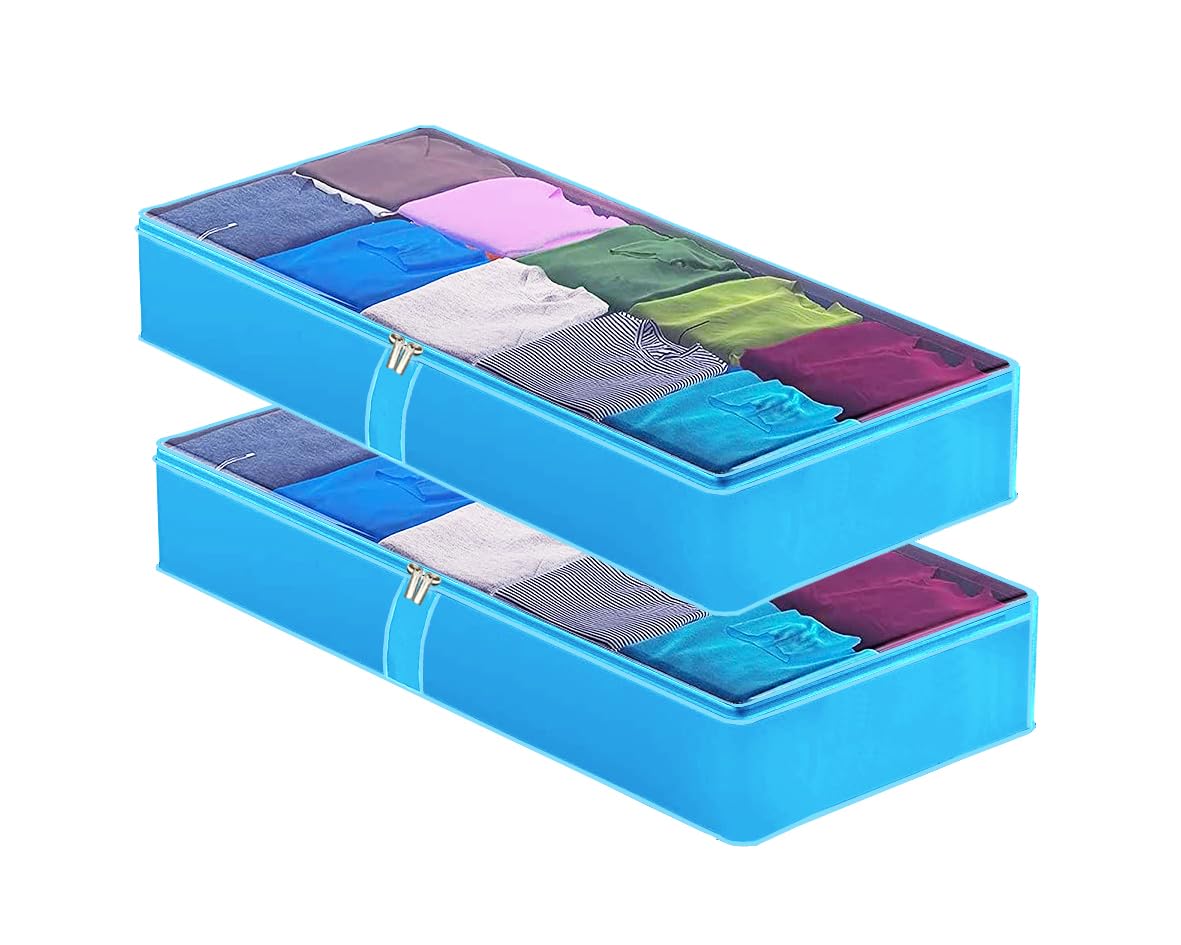 Maishijie 2 Stück Oxford-Stoff Unterbett-Aufbewahrungstaschen, Kleideraufbewahrungstasche mit klarem Fenster, 105x45x15cm, 71L faltbarer Aufbewahrungs-Organizer für Bettdecken, Kleidung, Decke